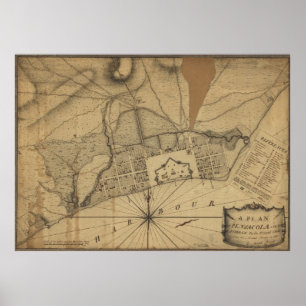 Poster Carte vintage de Pensacola Floride (1778)