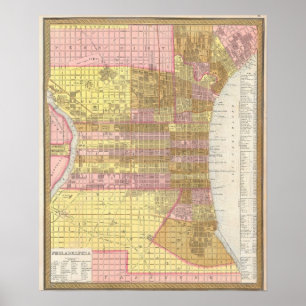 Poster Carte vintage de Philadelphie (1846)