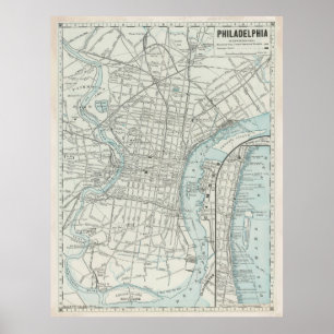 Poster Carte vintage de Philadelphie PA (1889)
