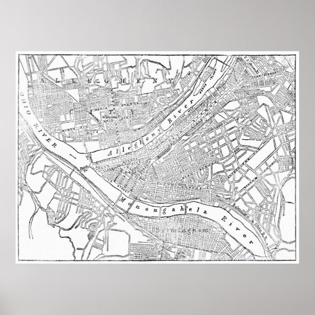 Poster Carte vintage de Pittsburgh (1885) (Devant)