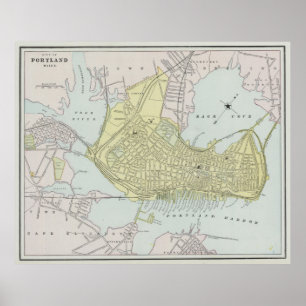 Poster Carte vintage de Portland Maine (1889)