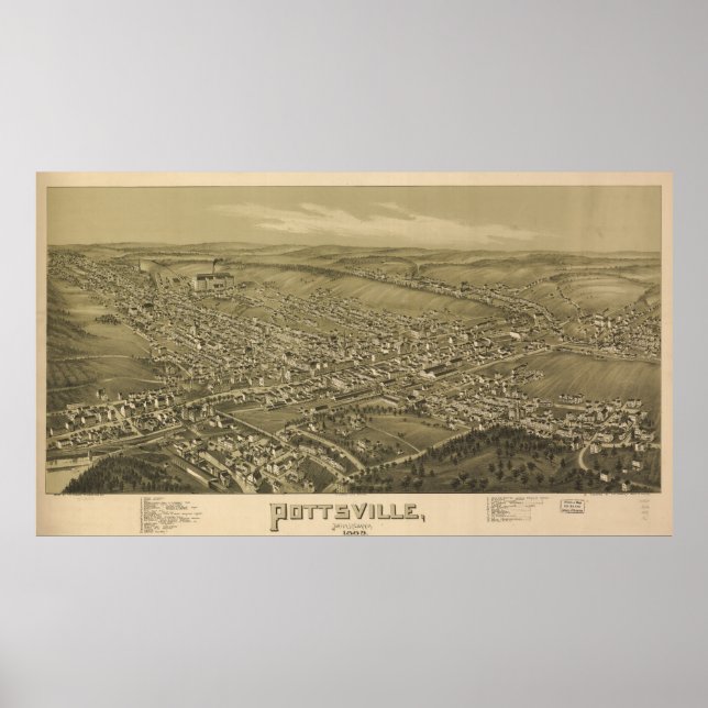 Poster Carte vintage de Pottsville PA (1889) (Devant)