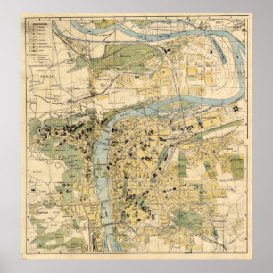 Poster Carte vintage de Prague République tchèque (1905)