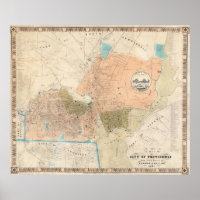 Carte vintage de Providence Rhode Island (1851)
