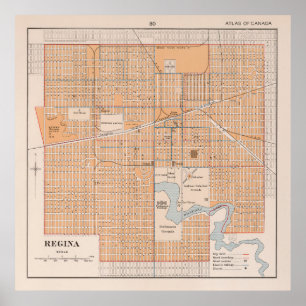Poster Carte vintage de Regina Saskatchewan (1915)