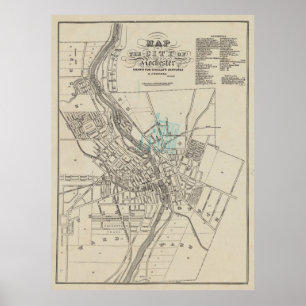 Poster Carte vintage de Rochester NY (1838)