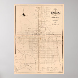 Poster Carte vintage de Roselle NJ (1887)
