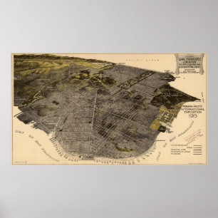 Poster Carte vintage de San Francisco (1915)