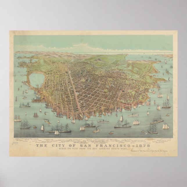 Poster Carte vintage de San Francisco CA (1878) (Devant)
