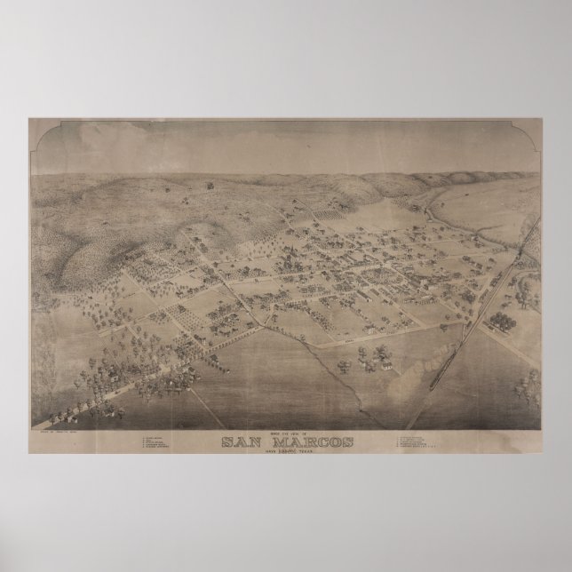 Poster Carte vintage de San Marcos Texas (1881) (Devant)