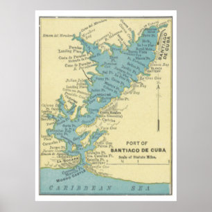 Poster Carte vintage de Santiago de Cuba (1898)