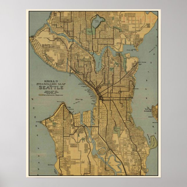 Poster Carte vintage de Seattle Washington (Devant)