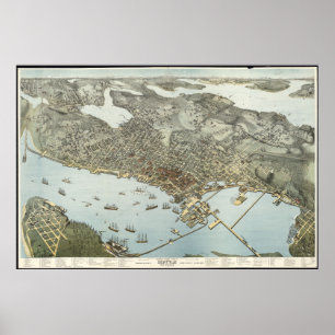 Poster Carte vintage de Seattle Washington (1891)