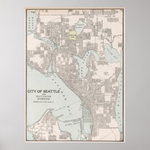 Poster Carte vintage de Seattle Washington (1901)
