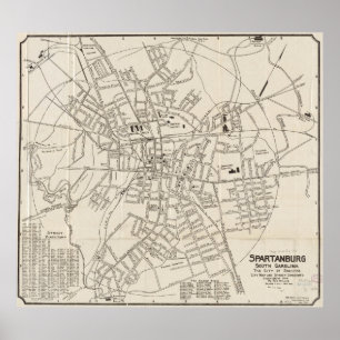 Poster Carte vintage de Spartanburg SC (1918)