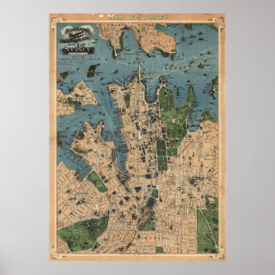 Poster Carte vintage de Sydney Australie (1922)