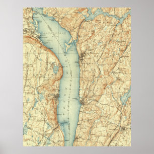 Poster Carte vintage de Tarrytown NY et de la rivière Hud