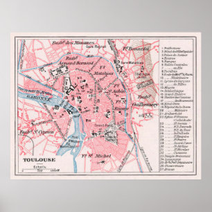 Poster Carte vintage de Toulouse France (1900)