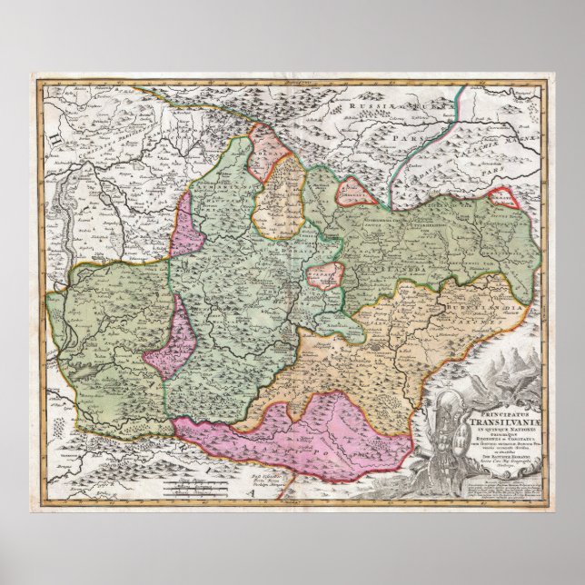 Poster Carte vintage de Transylvanie (1720) (Devant)