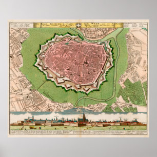 Poster Carte vintage de Vienne Autriche (1730)