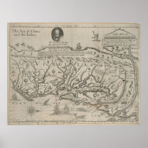 Poster Carte vintage de Virginie (1651)