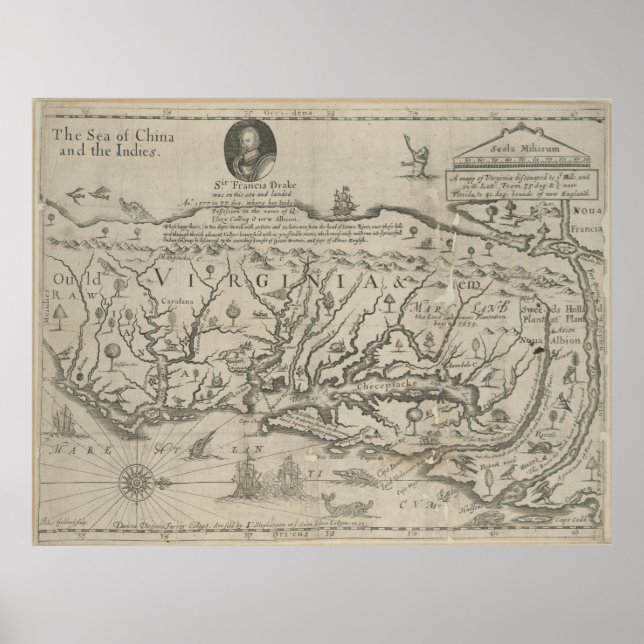 Poster Carte vintage de Virginie (1651) (Devant)