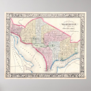 Poster Carte vintage de Washington (1864)