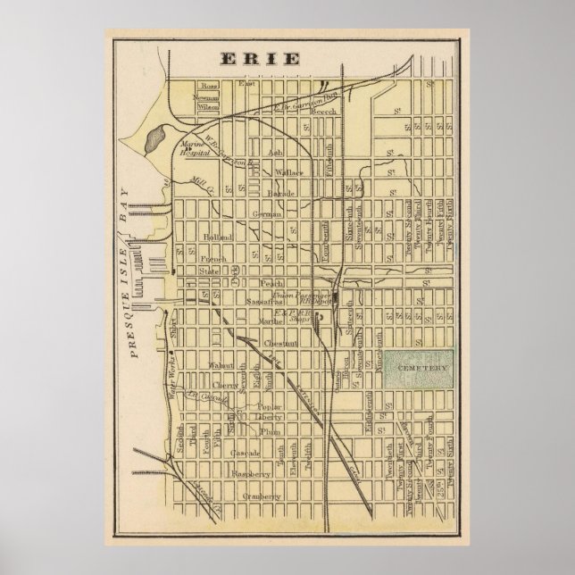 Poster Carte vintage d'Erie PA (1890) (Devant)