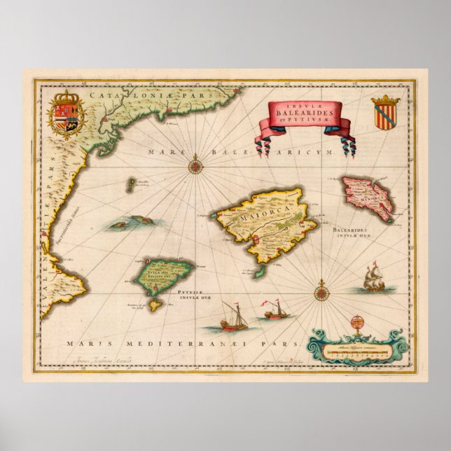 Poster Carte vintage des Baléares (1640) (Devant)