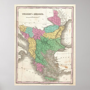 Poster Carte vintage des Balkans (1827)