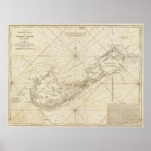 Poster Carte vintage des Bermudes (1788)