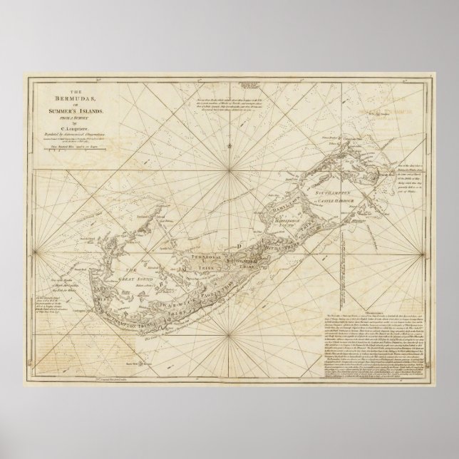 Poster Carte vintage des Bermudes (1788) (Devant)