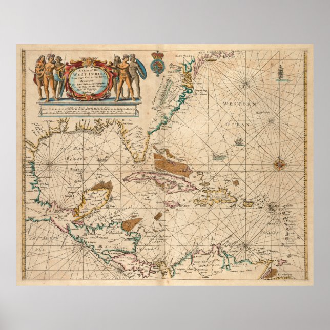 Poster Carte vintage des Caraïbes (1672) (Devant)