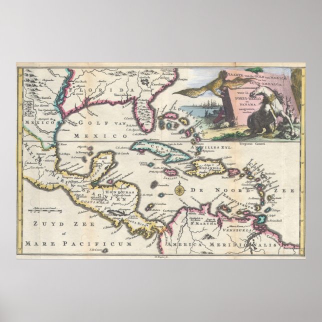 Poster Carte vintage des Caraïbes (1747) (Devant)