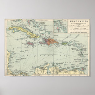 Poster Carte vintage des Caraïbes et des Antilles
