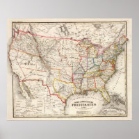 Carte vintage des États-Unis (1845)