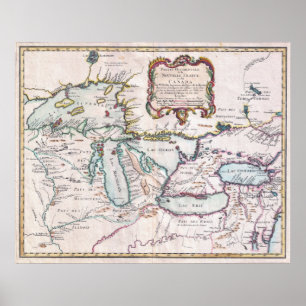 Poster Carte vintage des Grands Lacs