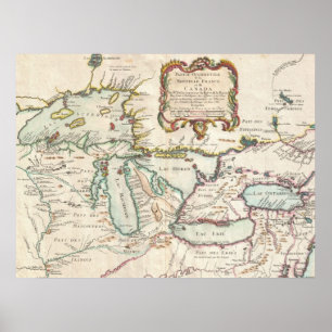 Poster Carte vintage des Grands Lacs
