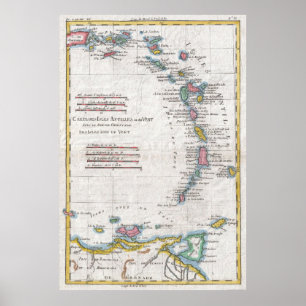 Poster Carte vintage des îles des Antilles (1780)