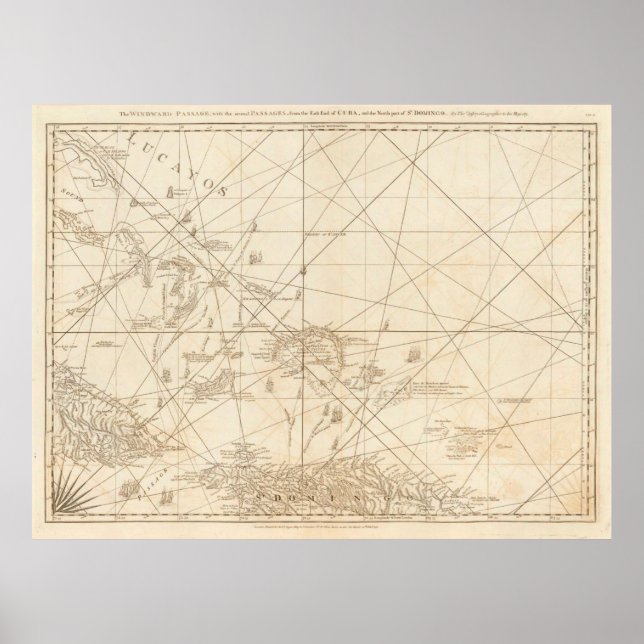 Poster Carte vintage des îles Turques et Caïques (1775) (Devant)