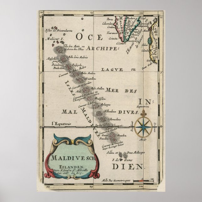 Poster Carte vintage des Maldives (1705) (Devant)
