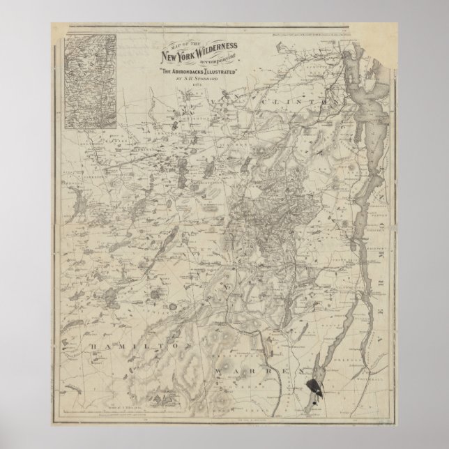 Poster Carte vintage des monts Adirondack (1874) (Devant)