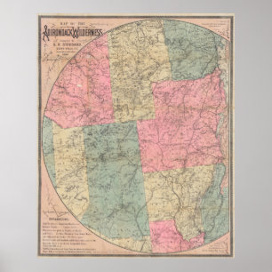 Poster Carte vintage des monts Adirondack (1883)