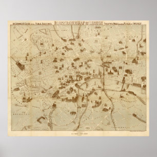 Poster Carte vintage des monuments de Londres Angleterre 