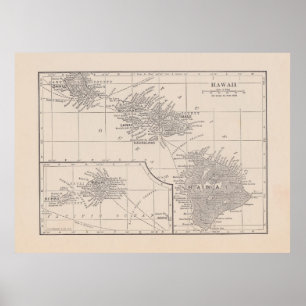 Poster Carte vintage d'Hawaï