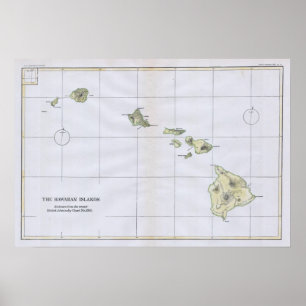 Poster Carte vintage d'Hawaï (1883)