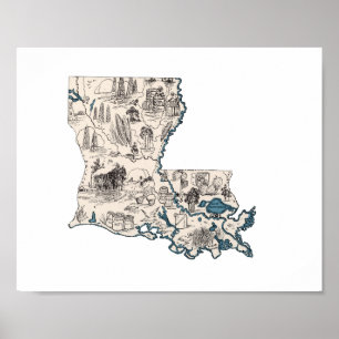 Poster Carte vintage d'image de la Louisiane