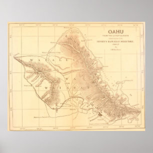 Poster Carte vintage d'Oahu Hawaï (1901)