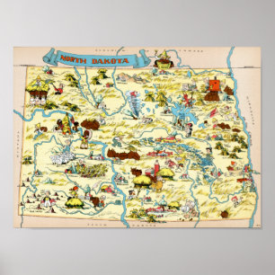 Poster Carte vintage drôle du Dakota du Nord