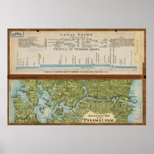 Poster Carte vintage du canal de Panama (1911)